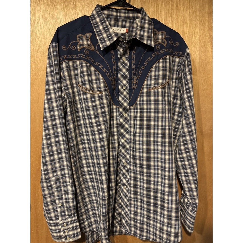 ROPER WESTERN PEARL SNAP Smile Pocket Yoke EMBROIDERED MEN'S SHIRT L (T)